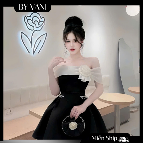 Váy Tafta gấm tiêu pha tơ đi tiệc ngang vai M93- BY VANI