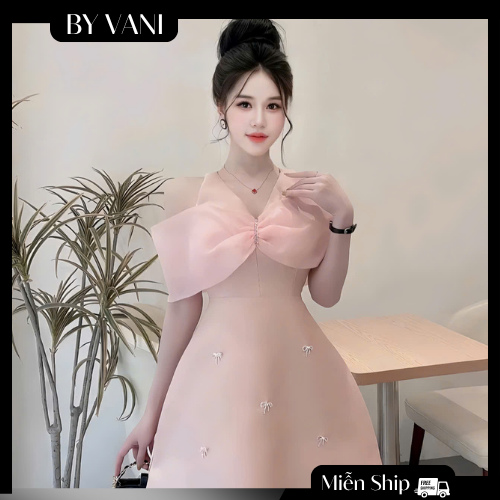 Váy Tafta Trễ Vai Voan Nhẹ Nơ Nhỏ M28 BY VANI