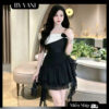 Váy Tafta Trễ Vai Xếp Tầng Đính Hoa Tơ M100 BY VANI
