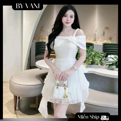 Váy Tafta Trễ Vai Xếp Tầng Đính Hoa Tơ M100 BY VANI