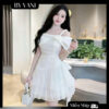 Váy Tafta Trễ Vai Xếp Tầng Đính Hoa Tơ M100 BY VANI