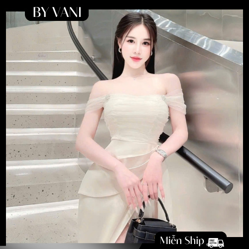 Váy ôm body trễ vai xẻ tà