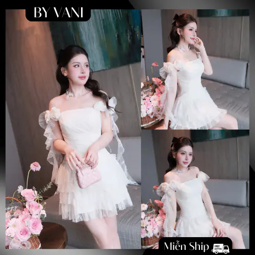 Váy Trễ Vai Cúp Ngực Voan Bồng Đi Tiệc N22 BY VANI