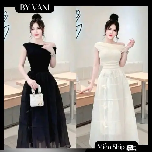 Váy Trễ Vai Chân Voan Tầng Đính Hoa C6 BY VANI