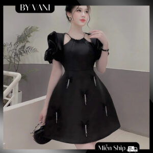 Váy tafta cổ yếm tay bồng 