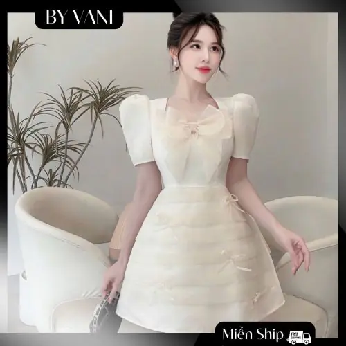 Váy Tafta Đính Nơ Xếp Ly Đi Tiệc N5 BY VANI