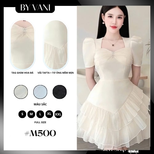 Váy Tafta Xếp Tầng Tay Bồng Nàng Thơ M500 BY VANI