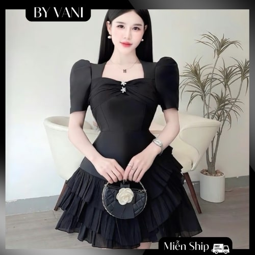 Váy Tafta Xếp Tầng Tay Bồng Nàng Thơ M500 BY VANI