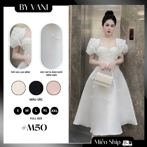 Váy tafta dáng dài tay phồng M50