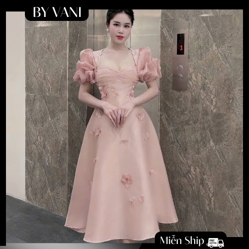 Váy tafta dáng dài tay phồng M50