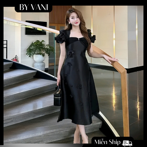 Váy tafta dáng dài tay phồng M50