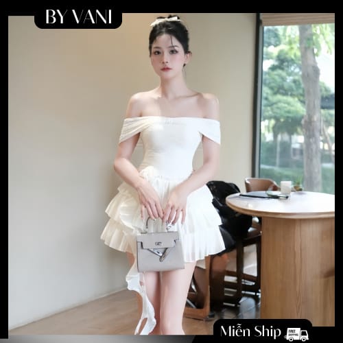 Váy Ren Trễ Vai Voan Tầng Đính Hoa V7 BY VANI