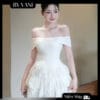 Váy Ren Trễ Vai Voan Tầng Đính Hoa V7 BY VANI