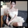 Váy Ren Trễ Vai Voan Tầng Đính Hoa V7 BY VANI