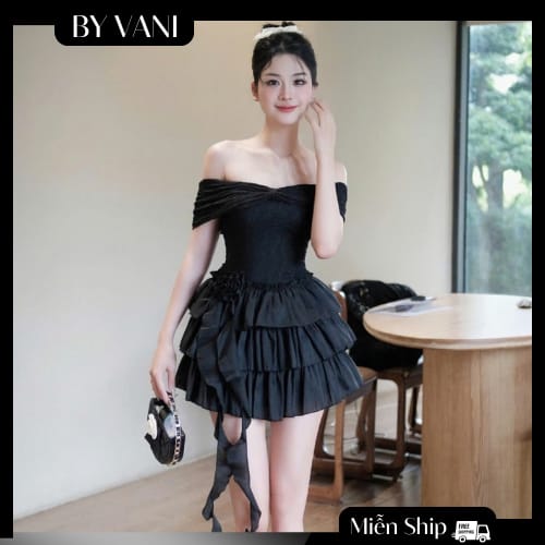 Váy Ren Trễ Vai Voan Tầng Đính Hoa V7 BY VANI