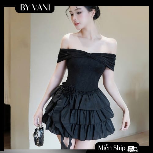 Váy Ren Trễ Vai Voan Tầng Đính Hoa V7 BY VANI