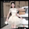 Váy Ren Cổ Cao Voan Tầng Dáng A Nhẹ Nhàng V6
