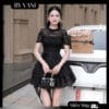 Váy Ren Cổ Cao Voan Tầng Dáng A Nhẹ Nhàng V6