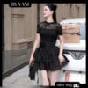 Váy Ren Cổ Cao Voan Tầng Dáng A Nhẹ Nhàng V6