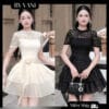Váy Ren Cổ Cao Voan Tầng Dáng A Nhẹ Nhàng V6