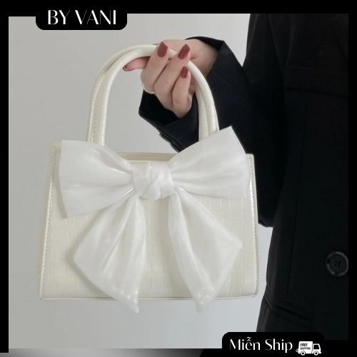 Túi xách nữ sang chảnh đeo chéo 2 quai đính nơ mini dễ thương BY VANI